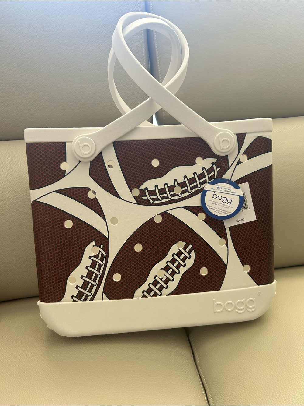 Baby BOGG Football Print White-Trim Tote Bag